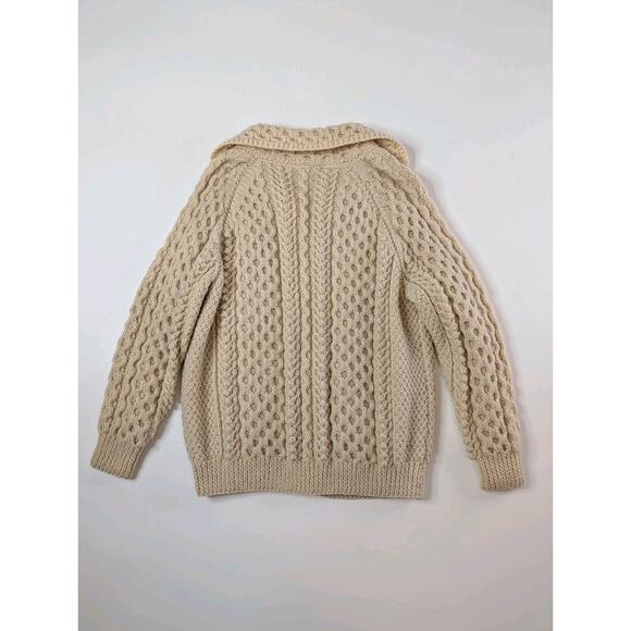 VTG Edinburgh Castle Scottish Wool Cardigan Cable Knit Fisherman's Oversized M/L - Picture 6 of 10
